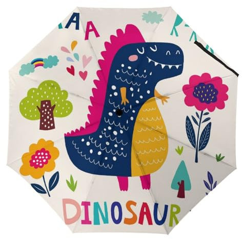 YBQLNP Regenschirm Sturmfest Niedlicher Dinosaurier Automatik Taschenschirm Mit Schirmtasche Uv Faltbarer Regenschirm