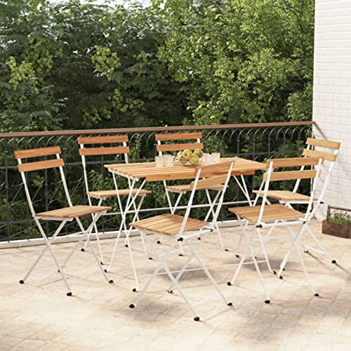 Xichuzi 7-TLG. Bistro-Set Klappbar, Gartenmöbel, Patio Furniture Set, Balkonset, Essgruppe, Sitzgarnitur, Bistro Möbel, Patio Dining Set, Massivholz Akazie und Stahl