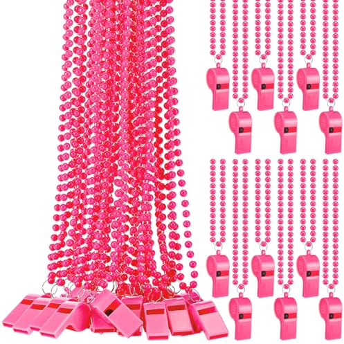 12 Pcs Breast Cancer Awareness Accessory Bulk Pink Whistle Beaded Necklace