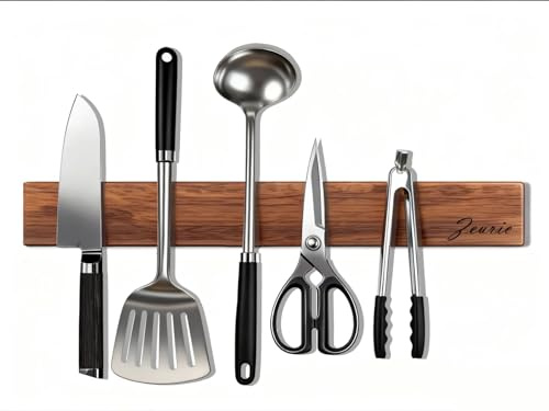 Zeuric 16 Inch Acacia Wood Magnetic Knife Holder Wall Mount - Heavy Duty Knife Magnet Strip for Refrigerator, Kitchen Cabinet & Countertop Storage