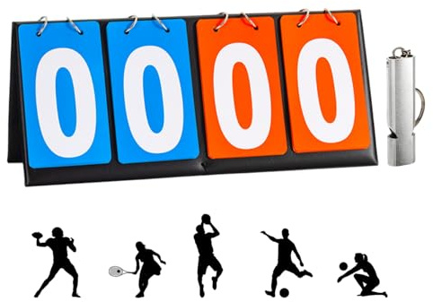 Dyiouxin Tabellone segnapunti a 4 Cifre,Tabellone Sportivo,con fischietti,Impermeabile,Capovolgere,Portatile,Riutilizzabile,per Ping Pong,Basket,Badminton,Pallavolo Competizioni