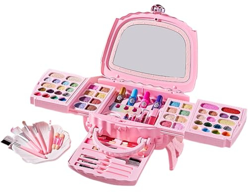 Xijobido Kit De Maquillaje Infantil para Niñas - Juego de Maquillaje para Niñas - Juego Completo de Cosméticos Naturales Lavables Portátil para de 3 a 12 Años Principiantes Escenario Teatro