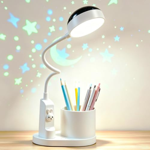 SONVIEE Kinder Schreibtischlampe LED Tischlampe mit Stifthalter Projektor | Niedliche Schreibtisch Tischleuchte Kinder Studienlampe,Nachttischlampe Tisch Kinderlampe Leselampe Nachttisch