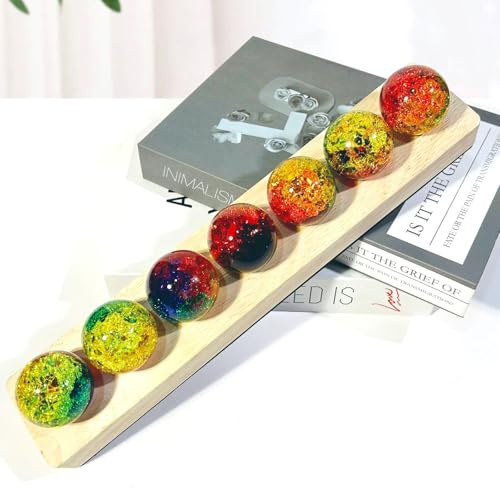 FIYSON 3D Kristallkugel Nachtlicht,USB 40mm GlasKugel Atmosphärenlicht,Sieben Farben Eis Riss LED Ball Lampe,Mit Holzsockel,Projektorlicht, für Weihnachten/Geburtstag Astronomie Geschenk (Stil 7)
