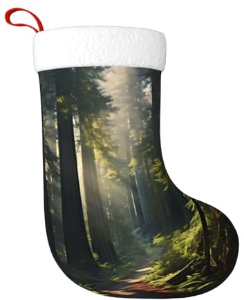 WHJSSF California Redwood Forest Printing Weihnachtsstrumpf perfekt zum Dekorieren von Büros, Bäumen, Kaminen und Tischen