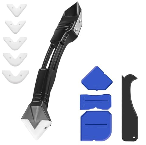 3-in-1 Silicone Remover Tool Kit, Remover Scraper Sealant, Silicone Removers with Stainless Head & 5 Silicones Pads Silicones Grout Scraper for Kitchen Bathroom Floor Corner
