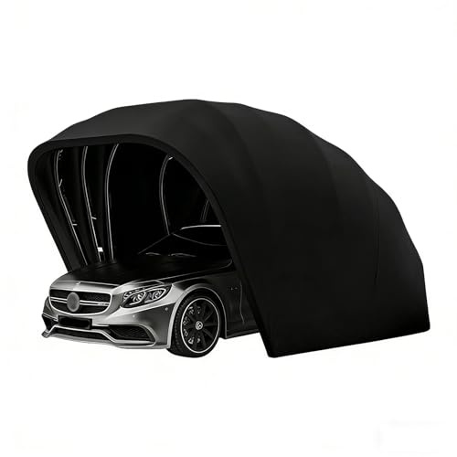 Cochera De Acero Inoxidable, Toldo Retráctil para Coche, Garaje Plegable Semiautomático, Diseño Hidráulico, Cochera Resistente A La Intemperie para Vehículos(Black,5.9 * 2.7 * 2.5M)