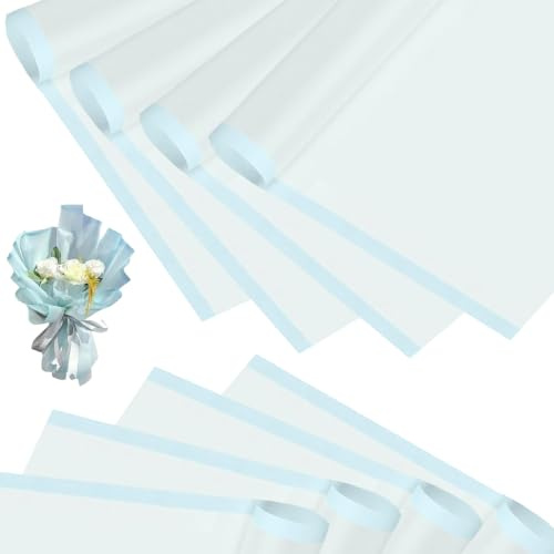 Persiiious 40 Blatt Blumenstrauß Geschenkpapier, Wasserdicht Wrapping Paper, Blumen Papier, Blumenpapier, Blatt Blumenpapier, für Geburtstag Muttertag Blumen, Kunst und Handwerk, 22x22in (hellblau)
