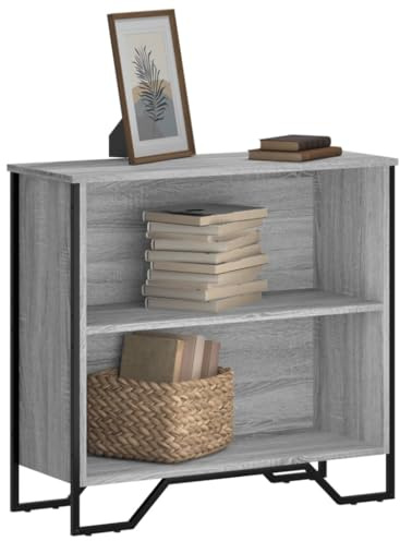 Mokuyary Bücherregal Grau Sonoma 80x31x74,5 cm Holzwerkstoff Bücherschrank Büroregal Standregal, Aufbewahrungsregal Dekoregal für Wohnzimmer, Schlafzimmer, Büro