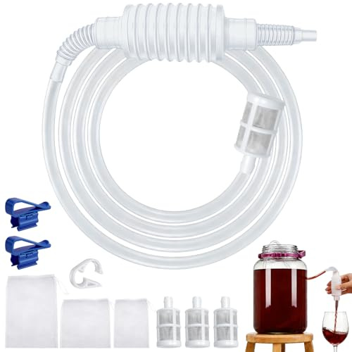 Nadinsta 250cm Brew Syphon Tube with Clamp, Home Brew Beer Siphon Filter Set, 3pcs Fine Mesh Muslin Bag, Syphon Pump Manual Soft Pipe Hose, Manual Pipe Hose Wine Beer Brewing Tool