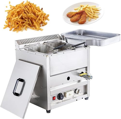 Friteuse À Gaz Professionnelle De Comptoir avec Thermostat Indépendant, Cuve En Acier Inoxydable, Panier, Grande Capacité