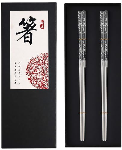 Arimsoa Essstäbchen Edelstahl - 2 Paar Wiederverwendbare Chopsticks Metall Stäbchen Spülmaschinenfest Japanische Essstäbchen Geschenkset