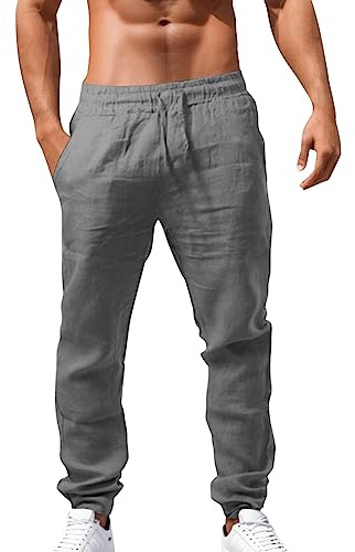 leinenhose herren,lang,Grey,hosen herren,sommerhose,freizeithose,leicht,stoffhose,linen,pants,men,urlaub,,japanische jogginghose japanische hose yoga- für japan hose hippie kleidung leinen,Grau,XL