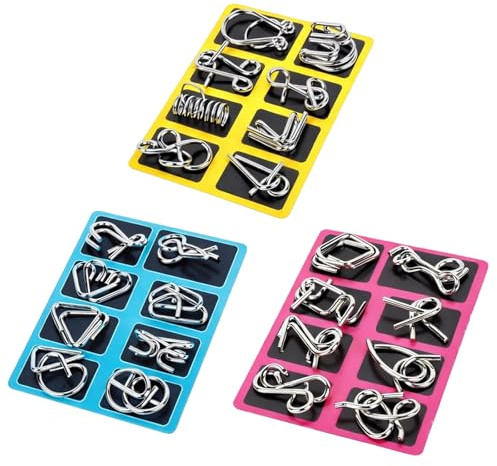 24 Stück Montessori Metallisches Denkspielzeug, Knobelspiele für Erwachsene, Wiederverwendbare Metallpuzzle, Metallisches Denkspielzeug von Logik & Konzentration