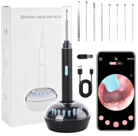 NGOKPYD Ear Cleaner with Camera, Ear Wax Removal Kit with 1920P HD Ear Camera, 13 Piece Set Ear Cleaner with USB Charging Base for iPhone iPad Android