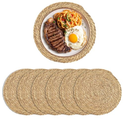 Huwaovi Juego de 6 Manteles Individuales Redondos 30cm Salvamanteles Individuales de Tejido Natural Trenzados Mantel Resistente al Calor Antideslizantes para Cocina Comedor Hoteles Fiestas Bodas