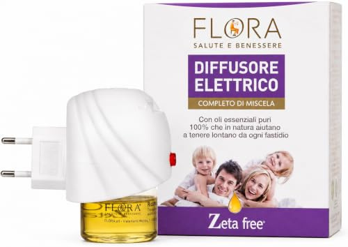 FLORA Zeta Free Diffusore Elettrico 25 ml con Oli Essenziali, Fino a 30 Notti, liberi da ogni fastidio.