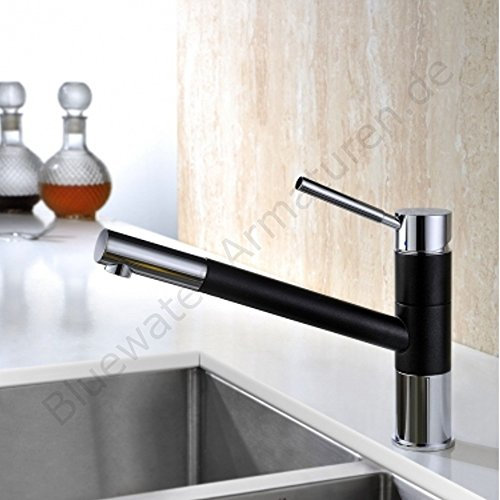 Bluewater DELAWARE Chrom Schwarz Metallic Küchenarmatur mit Brause, Küche Wasserhahn Designer Küchenarmatur Spültischarmatur Blue Water Waschtischarmatur Einhebelmischer Hochdruckarmatur