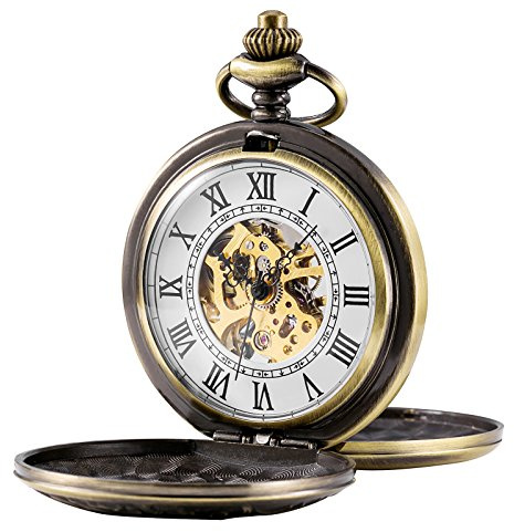 TREEWETO Reloj de Bolsillo mecánico para Hombre con números Romanos Dorado/Bronce/Plata, Bronce, Antigu