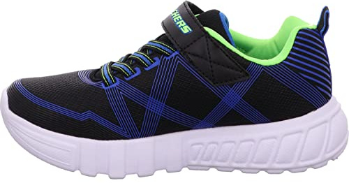 Skechers FLEX-GLOW Pojksneakers, Svart textil syntetisk blå lime trim, 35 EU