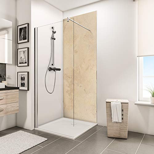 Schulte 1 panneau mural l.100 x h.210 cm, épaisseur 3 mm, surface 2.1 m², revêtement salle de bain douche, résistant aux rayures, travertin, DécoDesign, livré avec adhésif double face