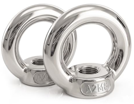 PROTECH 2 Stück Ringmuttern M8 Edelstahl A2 V2A | Polierte Ösenmuttern (gegossen, ~DIN 582) | Augenmuttern rostfrei mit Innengewinde