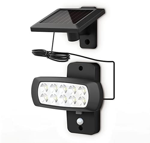 B.K.Licht Lampe solaire LED extérieur IP44, détecteur de mouvements PIR, projecteur mural maison terrasse balcon noir, protégé contre des éclaboussures, lumière blanche froide 6500K