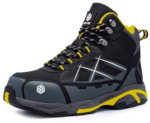 LARNMERN Arbeitsschuhe Herren Damen Sicherheitsschuhe Stahlkappe Knöchelhoch Leicht Stahlkappe Sicherheitsstiefel Leichte Atmungsaktive Mode(Schwarz Grau,43EU)