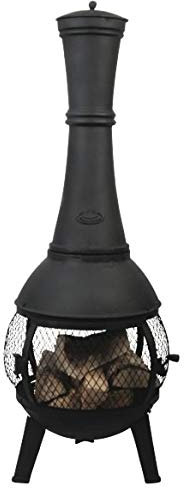 Antikas - Terrassenofen, Eisen Ofen, Mexikoofen-Gartenkamin Ronda mit Gitter rund herum