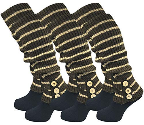 GAWILO 3 Paar warme Damen Stulpen | Bein Stulpen | Legwarmer | mit hohem Wollanteil (one size, braun)
