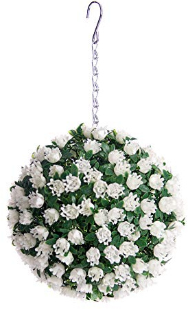 Best Artificial Künstliche Rosen-Formschnittkugel zum Aufhängen, UV-Schutz vor Verblassen, weiß, 23 cm
