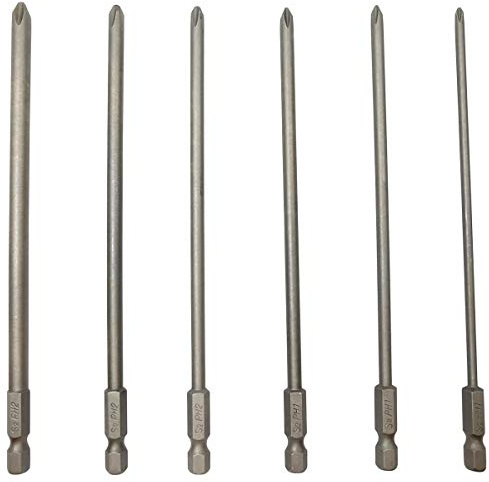 YDLQWCZ Long Phillips Cross Screwdriver Bit Sets PH1(Φ3.0) PH1(Φ4.0) PH1(Φ4.5) PH2(Φ4.5) PH2(Φ5.0) PH2(Φ6.0) 6 Pieces 6 Inch Length S2 Steel Cross Phillips Screwdriver Bit Set(6Pcs Cross Head)