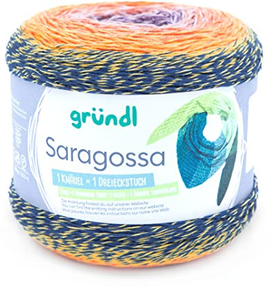Gründl Wolle Saragossa (weiches Farbverlaufsgarn aus 50% Baumwolle und 50% Polyacryl, 250 g / 1000 m, Nadelstärke: 3 mm – 4 mm, 1 x 250 g), Sonnenaufgang color, ca. 1000 m