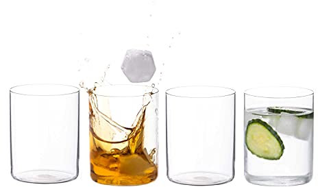 DIAMANTE Glass Crystal Tumbler Set - 'Air' - Light & Thin-Walled Drinking Glasses - Ideal All Rounders, Iced Coffee, Cocktails, Water, Soft Drinks - Set of 4