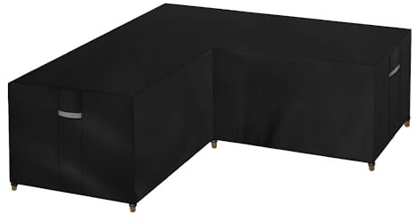 Dokon V-Shape Garden Furniture Covers Waterproof Heavy Duty Oxford Fabric Windproof Anti-UV Outdoor Rattan Corner Sofa Cover with Air Vents, Patio Sofa Cover (250x250x110cm) - Black