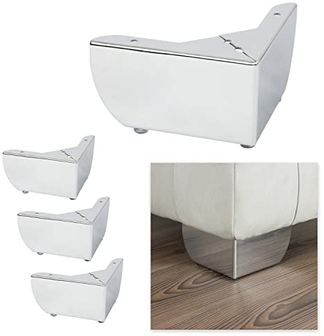 P17 - GROSSETO | SET 4 Piedi in Metallo +16 Viti | Finitura: Cromato | Dimensioni: Altezza 8,5 cm Larghezza e Lunghezza 15 cm| Gambe per Divani, Mobili, Armadi, Poltrone | Piedi per Arredamento