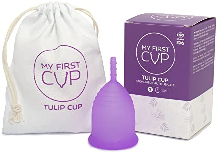 MY FIRST CUP TULIP CUP Menstruationsbecher Größe S aus medizinischem Silikon in Farbe Violett transparent 30 ml