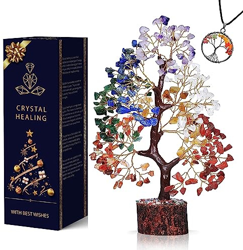 ABHISUBYA Chakra Crystal Tree of Life, Room Decor Home Decor Accessories, Crystals House Warming Gifts New Home,Healing Crystals, Money Tree With Necklace, Crystal Gifts for Women