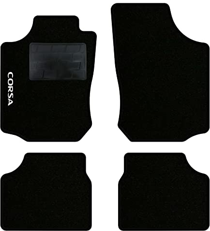 QUEMAR Auto-Fußmatten-Set kompatibel mit Opel Corsa C 2000-2006 / Fußmatten-Set aus Teppich und Gummi passgenau (2 vorne + 2 hinten) / Stickerei und Farben (1 Stickerei, schwarzer Rand)