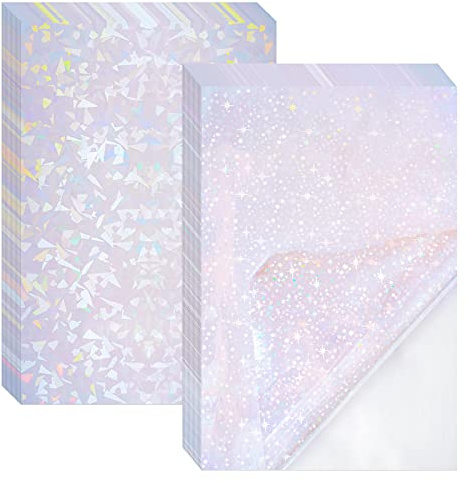 Belerry 10 Sheets Transparent Holographic Overlay Lamination Vinyl A4 Size Self-Adhesive Holographic Laminate Film Waterproof Vinyl Sticker Paper for Decoration, 2 Type, 8.25 x 11.7 Inches