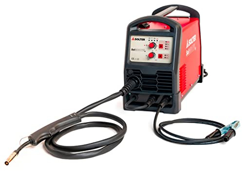 Solter Máquina de Soldadura Inverter SOLMIG-170, Multiproceso MIG/MAG y Electrodo, 230V, Soldadura con y sin Gas, Ajuste de Velocidad, Admite Bobina D200, Incluye Antorcha MIG y Pinza de Masa