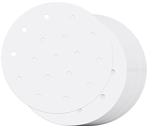 Pack of 200 Air Fryer Liners, 6 Inch Round Baking Paper, Bamboo Damper Paper, Perforated Parchment, Steam Ending Papers, Burger Paper, Non-Stick Baking Paper for Baking, Air Fryers