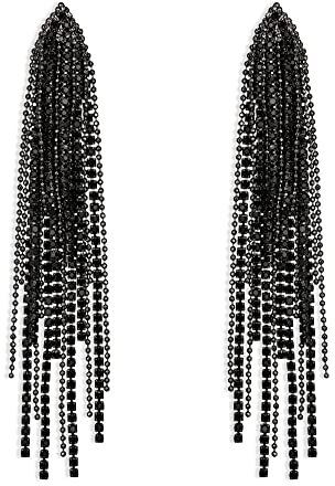 EVER FAITH Glitzernde Strass-Kronleuchter-Ohrringe, Kristall Quaste lange baumeln Ohrringe für Damen Mädchen Schwarz