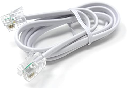 DRUT RJ11 to RJ11 Telephone Landline Cable, 1m, White | ADSL, 6P4C, Flat Lead, High Speed, BT Internet Broadband, Male to Male, Router, Modem, Phone Extension Wire, 3.3ft