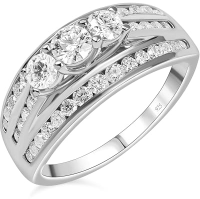 TJC Moissanite Diamond Sterling Silver Cluster Half Eternity Ring for Women
