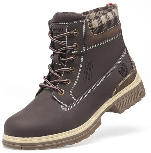 ANJOUFEMME Ladies Walking Hiking Boots Womens Flat Work Ankle Boots Waterproof Trekking Camping Backpacking Outdoor Shoes,BROWN,6.5