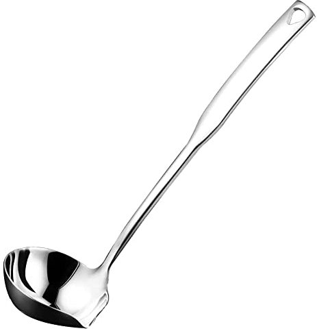 Kopinma Stainless Steel Soup Ladle Spoon, Kitchen Ladle Spoons with Pour, Spout Ladles for Serving, Oil Soup Spoon Pouring Ladle, Kitchen Serving Ladle for Soup Sauce Stew Cooking Gravy, 11.8 Inch