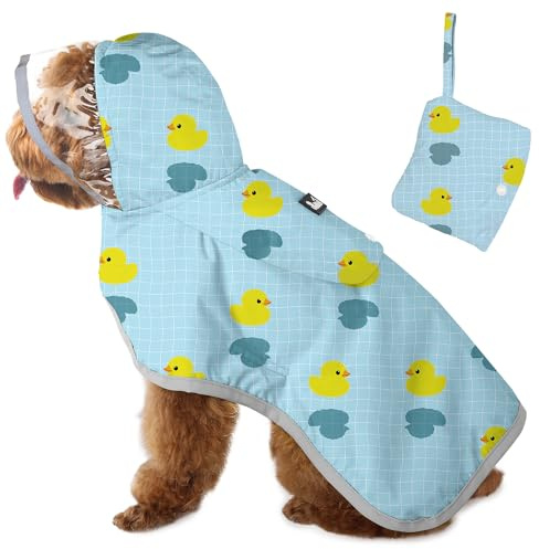 SlowTon Regenmantel Hund wasserdicht, durchsichtige doppellagige Regenjacke Hund mit Kapuze für kleine, mittlere und große Hunde, Hunderegenmantel mit reflektierendem Streifen und Aufbewahrungstasche