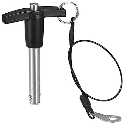QUARKZMAN T Griff Kugelsperrbolzen 10mm Pin Durchm. Edelstahl | 1 Stück, 40mm Verwendung Länge, T Griff Sicherungsstifte, Druckschalter Schnellverschluss Stift, Mit Schlüsselband Kabel