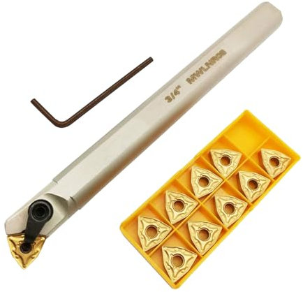 Utensili Tornio, 3/4 Portautensili Per Tornitura Con Barra Di Alesatura Interna Per Tornio S20R-MWLNR08 Con 10Pcs Inserto Per Tornitura in Metallo Duro Indicizzabile(WNMG432)